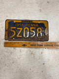 vtg 1956 Pennsylvania License plate Penna Ford Chevrolet Dodge 5Z058