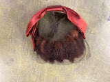VTG Antique Green Net Velvet Fascinator Hat Satin Real Fur Millinery Rust