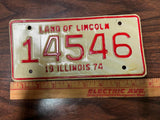 VTG 1974 Land of Lincoln Illinois Motorcycle License Plate 14546