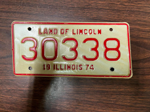 VTG 1974 Land of Lincoln Illinois Motorcycle License Plate 30338