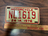 VTG 1976 Iowa Motorcycle License Plate NL1619