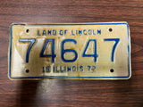 VTG 1972 Land of Lincoln Illinois Motorcycle License Plate 74647