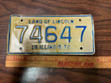 VTG 1972 Land of Lincoln Illinois Motorcycle License Plate 74647