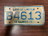 VTG 1972 Land of Lincoln Illinois Motorcycle License Plate B4613
