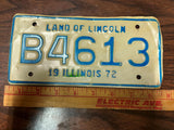 VTG 1972 Land of Lincoln Illinois Motorcycle License Plate B4613