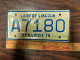 VTG 1976 Land of Lincoln Illinois Motorcycle License Plate A7180