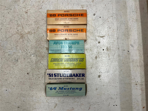 vtg Lot of 6 Avon after shave car bottles: 68 Porsche, Triumph, Studebaker, corv