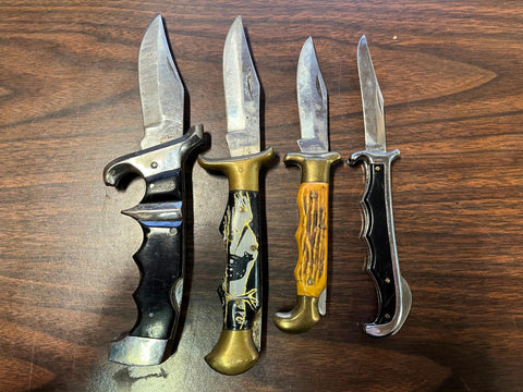 VTG Made in Pakistan Lot of 4 folding pocket knives Bowie style