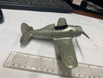 Vtg Kiddie Toy Airplane WW2 Hubley Cast Fold up Wheels Mustang Fighter Plane