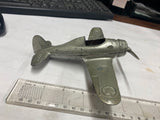 Vtg Kiddie Toy Airplane WW2 Hubley Cast Fold up Wheels Mustang Fighter Plane