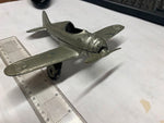 Vtg Kiddie Toy Airplane WW2 Hubley Cast Fold up Wheels Mustang Fighter Plane