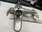 Vtg Kiddie Toy Airplane WW2 Hubley Cast Fold up Wheels Mustang Fighter Plane