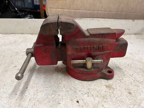 vtg Craftsman No. 391-5180 swivel base red work bench vise 3.5"