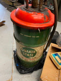 Vtg Quaker State Oil Can 120lb Hand Pump Service Gas Station Garage Drum Man Cav