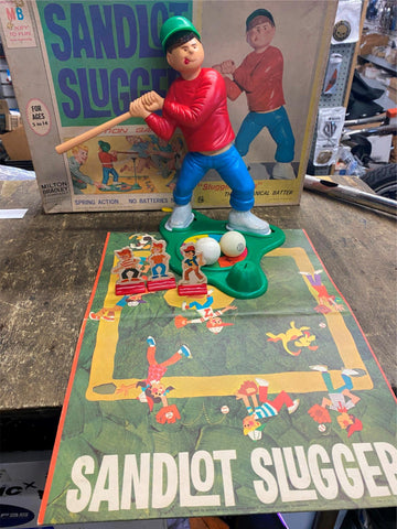 1968 Milton Bradley Sandlot Slugger Baseball Game Box Slugging Sam 12" Swings!