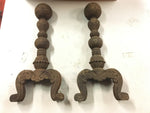 Antique Vtg Rusted Cast Iron Hammered Look Fireplace Pair Andirons cast # 3720