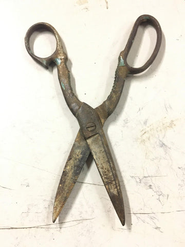 8" Vtg Wiss Rustic Kitchen Scissors w Jar Claw Bottle Opener Nut Cracker rusty