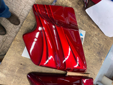 HARLEY CVO LANDSLIDE CANDY RED FLAMES Side Cover Panel 2016 FLHTKSE FLAME BAGGER