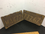 Vintage license plate lot 2 1944 PENNA 77Z67 & 1946 PENNA MA672 mancave garage