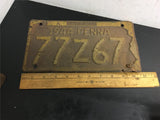 Vintage license plate lot 2 1944 PENNA 77Z67 & 1946 PENNA MA672 mancave garage