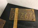 Vintage license plate lot 2 1944 PENNA 77Z67 & 1946 PENNA MA672 mancave garage