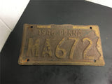 Vintage license plate lot 2 1944 PENNA 77Z67 & 1946 PENNA MA672 mancave garage