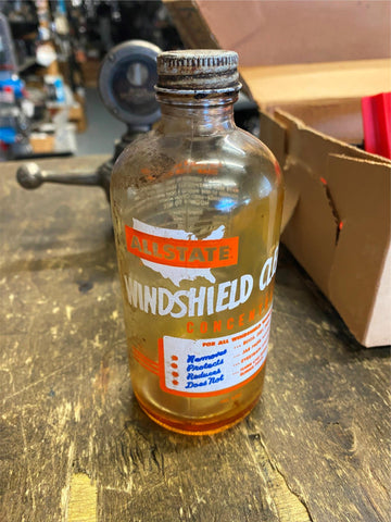 Vtg Glass Bottle Gas Oil Can Allstate Windshield Cleaner WW2 Collectible Rare!