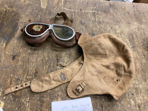 Vtg WW2 WW11 Flying Goggles Beck riding Cap Ace Harley Indian Motorcycle 1940's