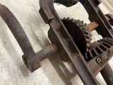 Vtg antique barn beam drill solid metal farming tool equipment post auger