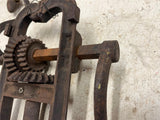 Vtg antique barn beam drill solid metal farming tool equipment post auger