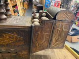 Antique Shoe Shine Polish Repair box French 1800's Tin Brass cobler Street Vendo