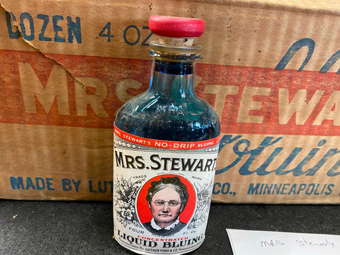 mrs. stewart's liquid bluing Vtg Bottle Factory Sealed Cleaning Antique 1920's