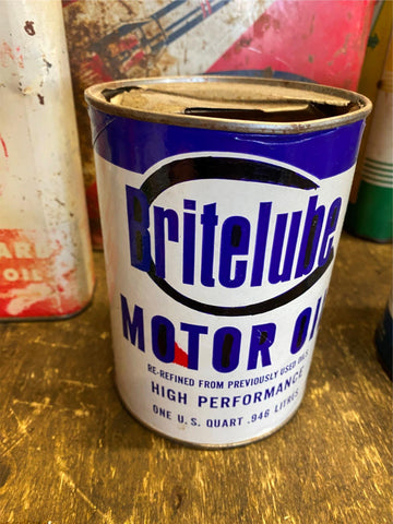 Vtg Britelube Oil Gas Can collector Vibrant colors Quart!