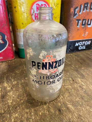 Vtg Glass Bottle Gas Oil Can Pennzoil Outboard WW2 Collectible Rare!