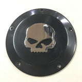 New! Black Chrome Skull Willie G 5 Hole Clutch Derby Cover Harley M8 Softail FLH