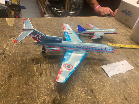 Vtg Friction airplane Marusyo Tin toy Lot Japan 1960's Boeing 727 AA american ai