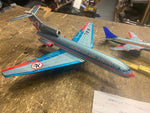 Vtg Friction airplane Marusyo Tin toy Lot Japan 1960's Boeing 727 AA american ai