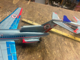 Vtg Friction airplane Marusyo Tin toy Lot Japan 1960's Boeing 727 AA american ai
