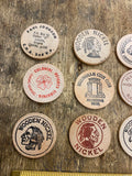 Wooden Nickle Collection Lot Vecturist cinci Montreal Shenang Election Coin Club