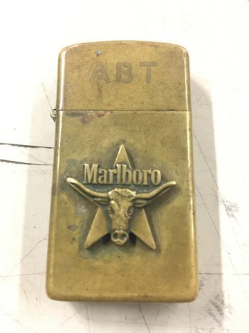 Zippo Marlboro solid brass Steer & Star VIII cigarette lighter 1992 initial ABT!