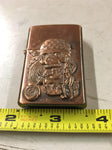 PII KOREA LIGHTER 3D Skull w Bandana Motorcycle & Girl Posing RARE copper look!!