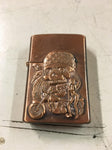 PII KOREA LIGHTER 3D Skull w Bandana Motorcycle & Girl Posing RARE copper look!!