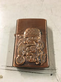 PII KOREA LIGHTER 3D Skull w Bandana Motorcycle & Girl Posing RARE copper look!!