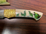 VTG Fixed Blade Howling Wolves Double Design Sheathed Knife 12"