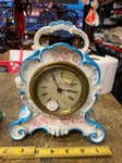 Vtg Ceramic clock Mantle Antique Blue Porcelain Floral USA 1920's New Haven