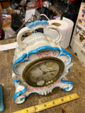 Vtg Ceramic clock Mantle Antique Blue Porcelain Floral USA 1920's New Haven