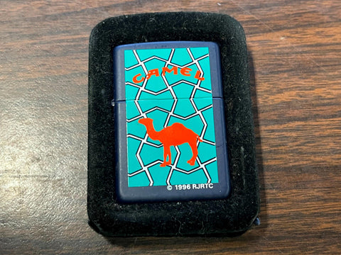 VTG 1996 Unfired Camel Stained Glass Navy Blue Matte Zippo Lighter