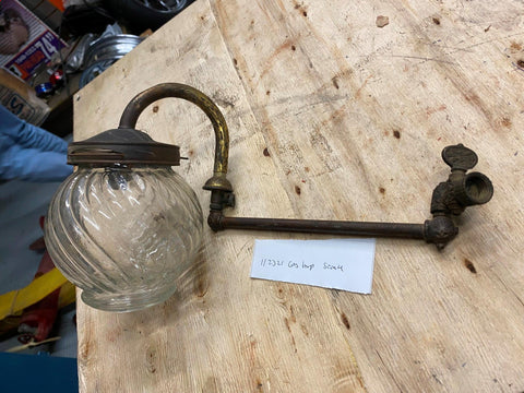 Vtg Antique Gas Light Glass Shade Sconse Brass Floral 1900's Wall mount Lamp