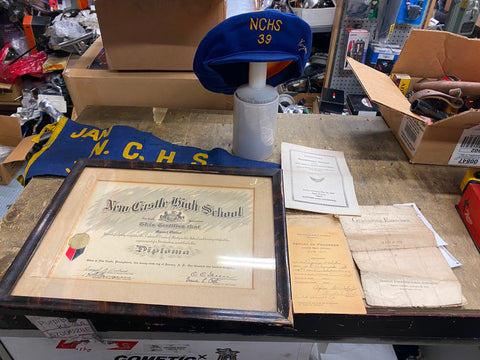 1932 Diploma High School Banner Cap Hat New Castle Pa Varsity Football Antique