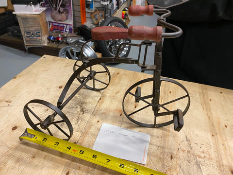 Toy Tricycle Vtg Art Metal Iron Wood Display Bicycle Shop Works! Xmas Gift 11"